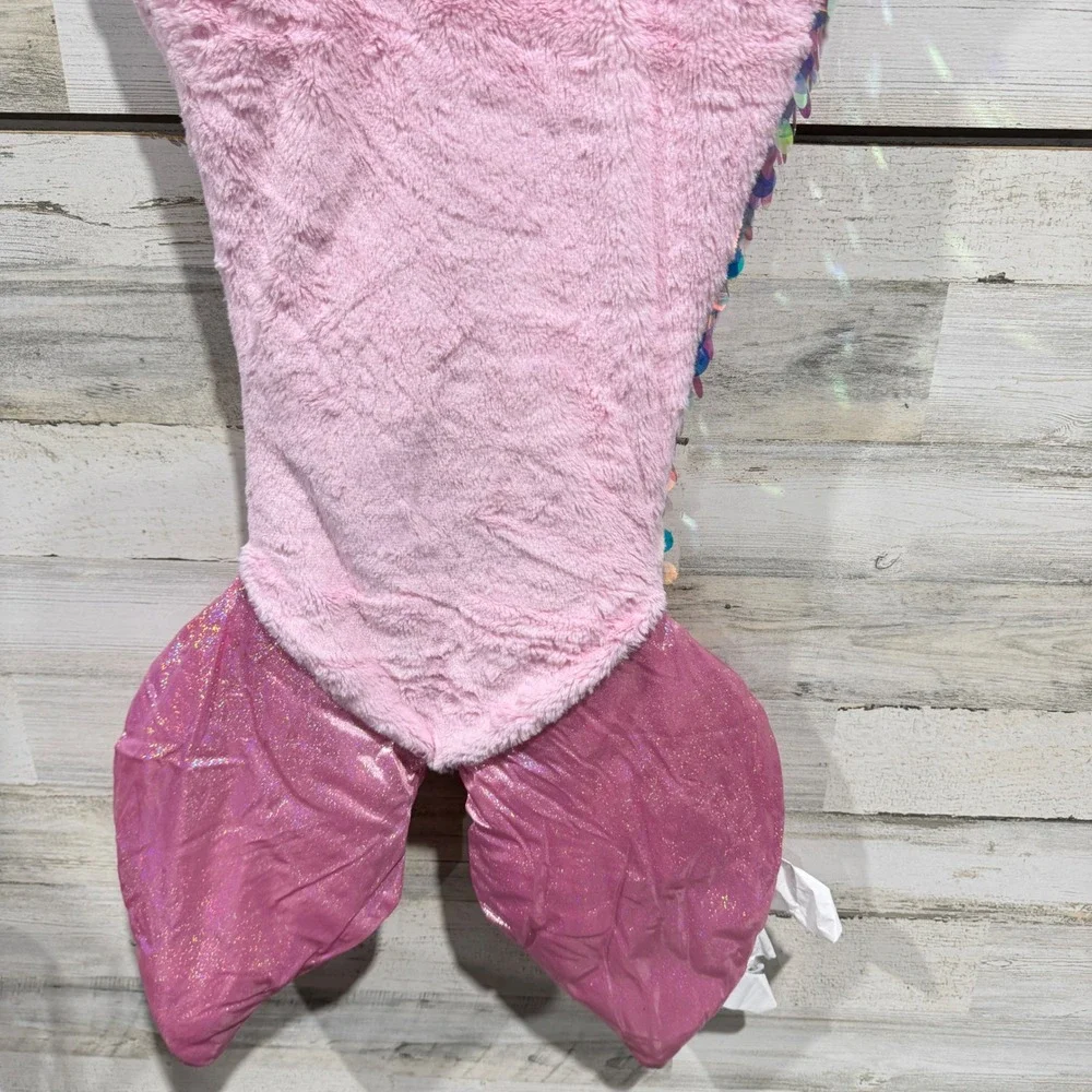 Nicole Miller Mermaid Tail Blanket Kids Shiny Pink Blue Sequin Plush Cozy EUC